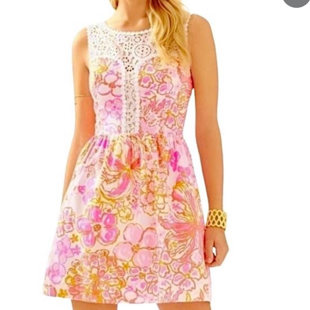 Lilly Pulitzer Reagan Dress Happiness Is Resort White‎ Mini Floral Lace Inlay